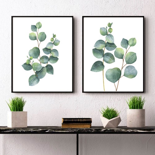 Eucalyptus Print Set of 2 Prints Botanical Blue Wall Art Etsy