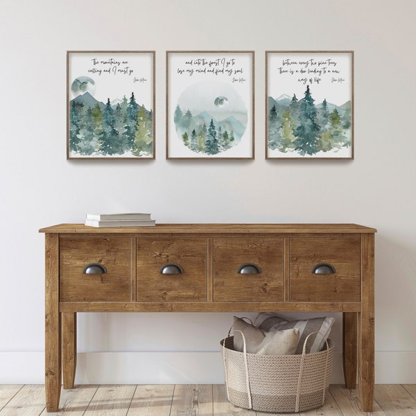 John Muir Quotes, And Into the Forest I Go, Forest Watercolor Painting, Nature Gifts, Cabin Decor, Earth Day Outdoor, Living Room Wall Art