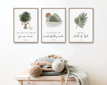 Christian Nursery Decor, Kids Bible Verse Wall Art, Watercolor Animals, Scripture Print, Nature Inspired Decor, Baby Boy Nursery, Set of 3