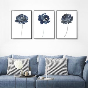 Blue Rose Watercolor Paintings, Navy Blue Wall Art, Indigo Flowers, Navy Blue Floral, Bedroom Wall Decor, Living Room Wall Art, Printable