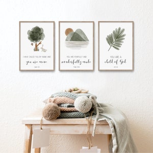 Christian Nursery Decor, Kids Bible Verse Wall Art, Watercolor Animals, Scripture Print, Nature Inspired Decor, Baby Boy Nursery, Set of 3