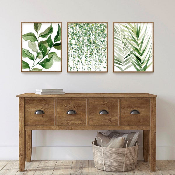 Botanical Print Set, Abstract Paintings, Plant Posters, Triptych Wall Art, Tropical Leaves, Set of 3 Leaf Prints, Watercolor Foliage, Home