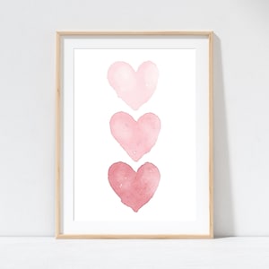 Heart Watercolor Painting, Pink Hearts, Baby Girl Nursery Wall Art, Baby Shower Gift, Minimalist Art, Girls Room Decor, Teen Girl Gift, image 1