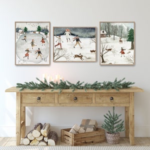 Winter Wonderland, Holiday Decor, Watercolor Christmas Prints, Whimsical Folk Art, Living Room Wall Art, Printable Artwork, Home Decor Gift