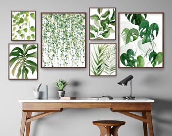 Botanical Print Set, Abstract Paintings, Plant Posters, Greenery Prints, Set of 6 Leaf Prints, Foliage Watercolor, Bedroom Wall Decor Living