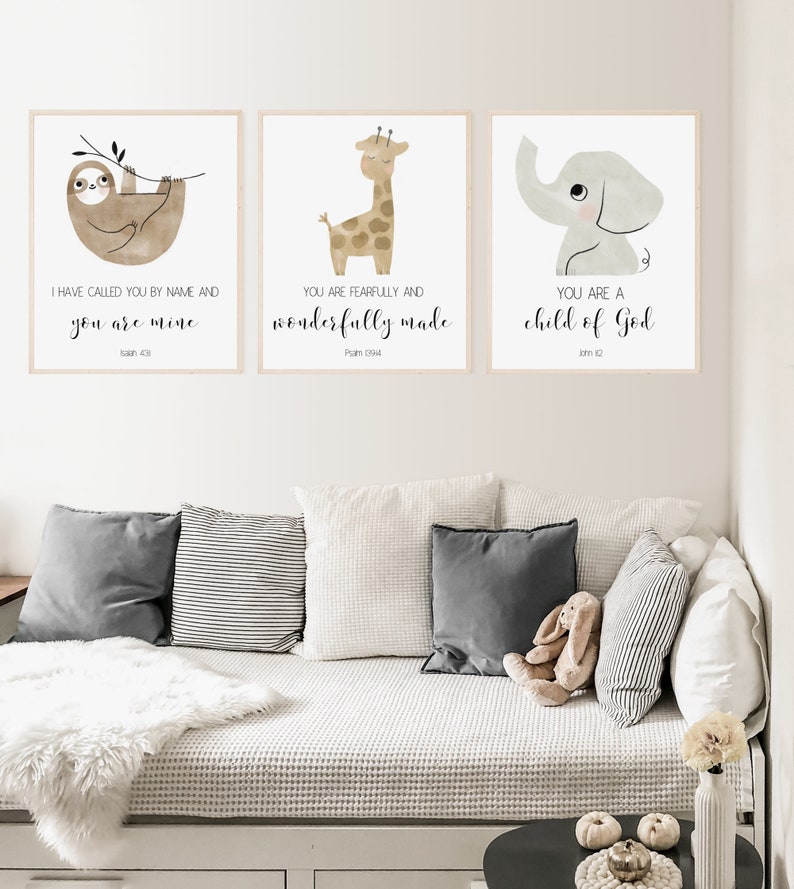 Christian Nursery Decor Kids Bible Verse Wall Art Watercolor Etsy