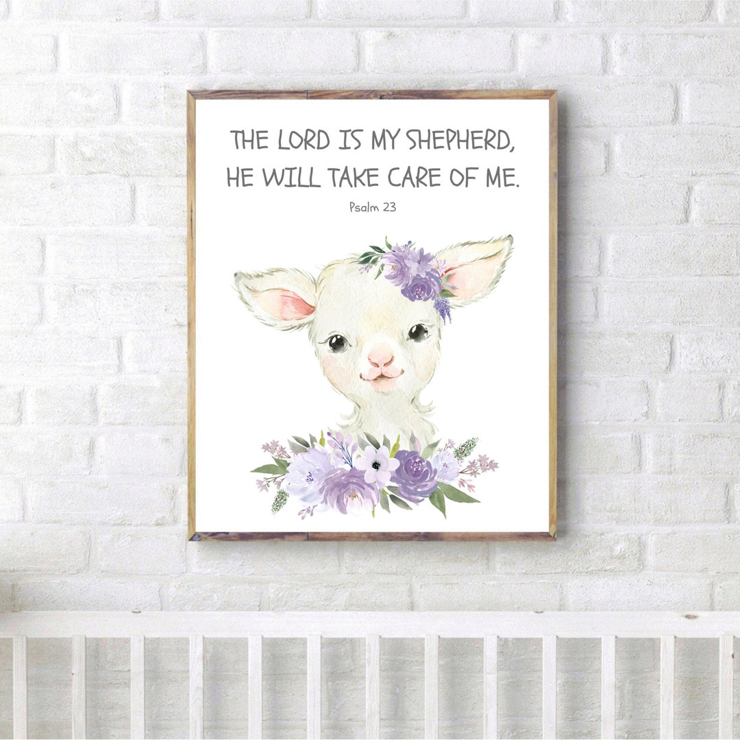 Christian Nursery Decor, Kids Bible Verse Wall Art, Psalm 23, Scripture