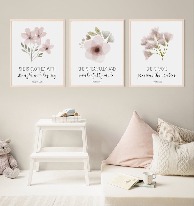 Christian Nursery Decor Kids Bible Verse Wall Art Watercolor Etsy