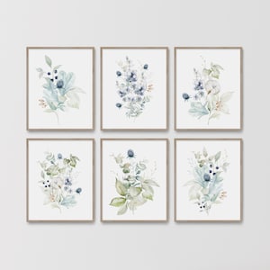 Blue Flowers, Wildflower Bouquet, Floral Bouquet, Blue Botanical Print, Bedroom Wall Decor, Farmhouse Decor, Living Room Wall Art, Meadow