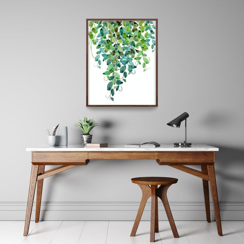 Botanical Print Teal Wall Art Watercolor Ivy Greenery Art Etsy