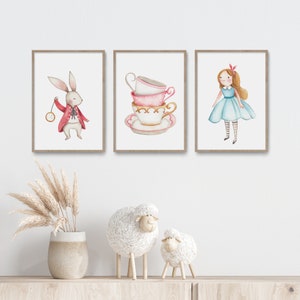Alice in Wonderland Prints, Girl's Room Decor, Baby Girl Nursery Wall Art, Watercolor Painting, Printable Artwork, Birthday Gift, Baby