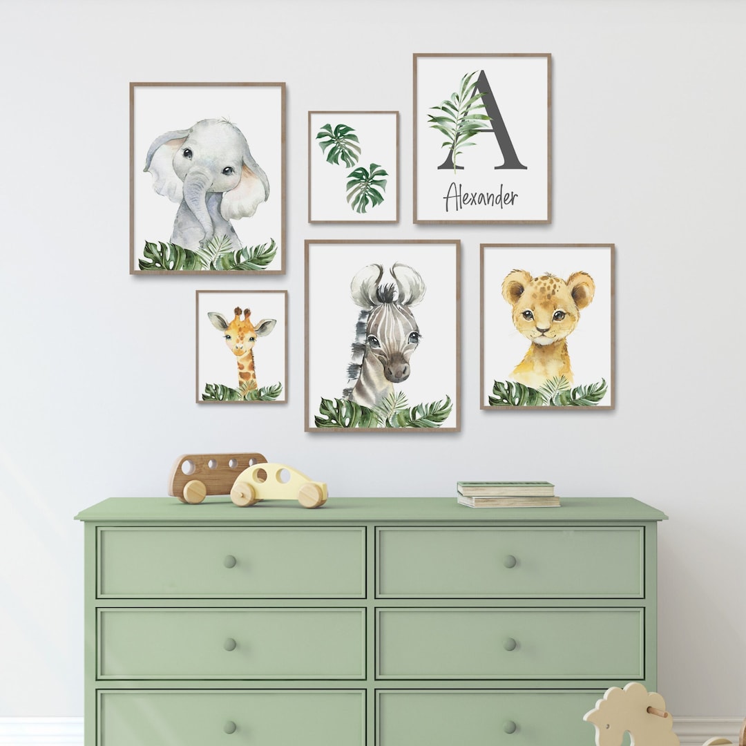 Safari Nursery Decor, Baby Boy Nursery Wall Art, Watercolor Animal ...