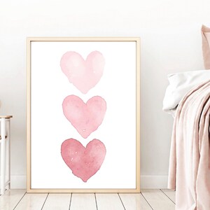 Heart Watercolor Painting, Pink Hearts, Baby Girl Nursery Wall Art, Baby Shower Gift, Minimalist Art, Girls Room Decor, Teen Girl Gift, image 4