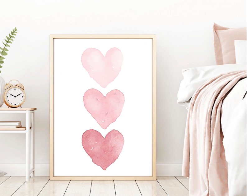 Heart Watercolor Painting, Pink Hearts, Baby Girl Nursery Wall Art, Baby Shower Gift, Minimalist Art, Girls Room Decor, Teen Girl Gift, image 4