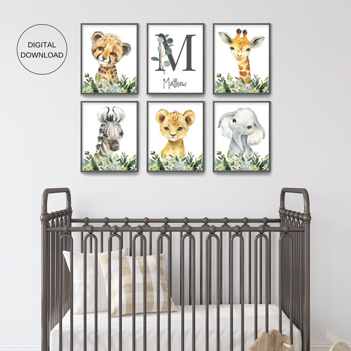 Safari Nursery Decor Baby Boy Nursery Wall Art Watercolor Etsy