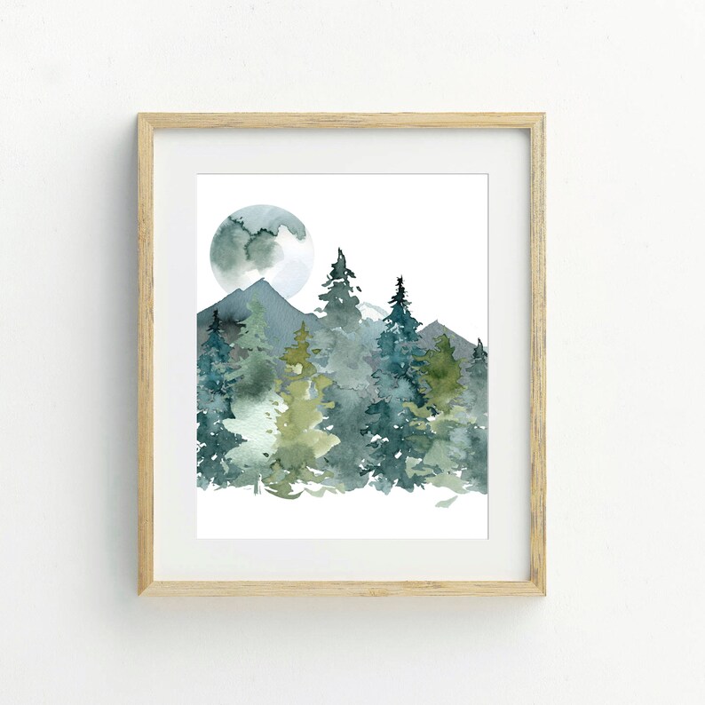 Watercolor Landscape Paintings Nursery Wall Art Mountains Etsy