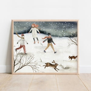Decoración de invierno, País de las maravillas invernal, Arte mural para sala de estar, Decoración rústica navideña, Impresión navideña, Regalo de decoración del hogar, Escena de nieve, Animales salvajes