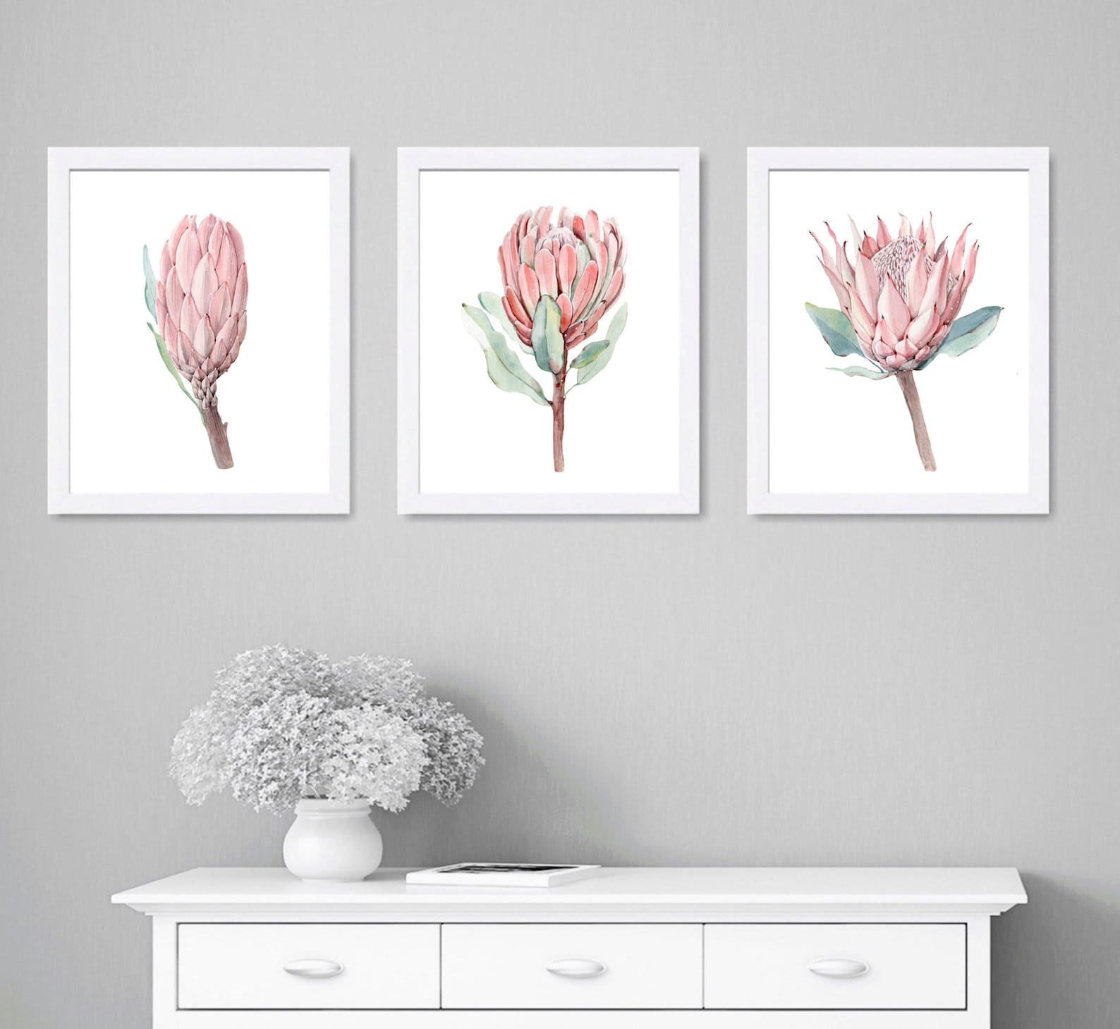 Watercolor Protea Wall Art South Africa Flowers King Protea Etsy Canada
