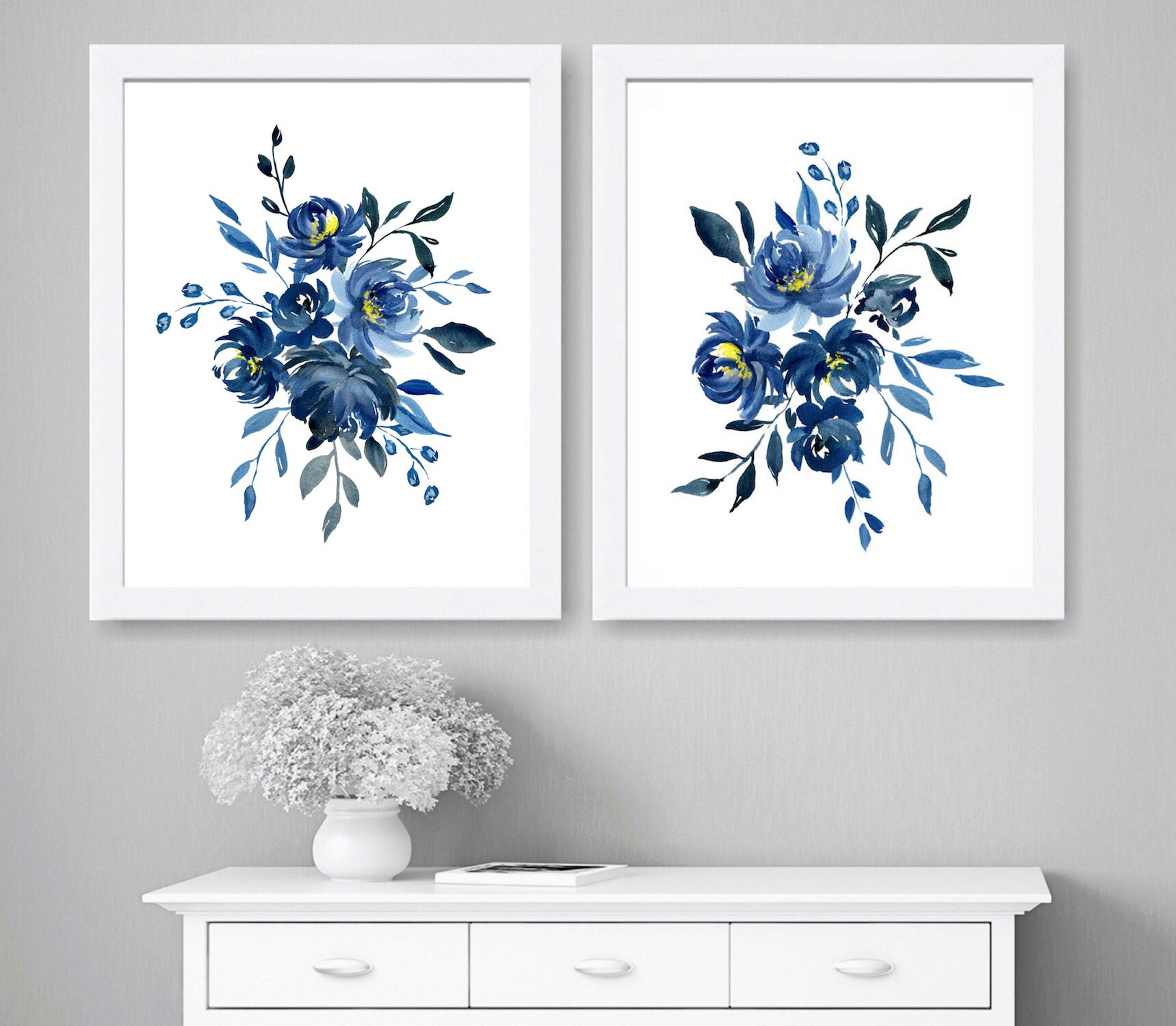 Blue Rose Watercolor Painting Blue Wall Art Indigo Flowers | Etsy