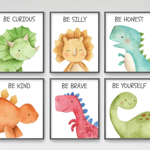 Dinosaur Nursery Wall Art Set Baby Nusery Decor Nursery Etsy