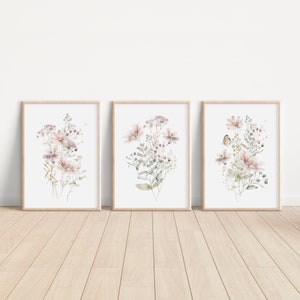 Dusty Rose Wildflower Prints, Watercolor Flowers, Farmhouse Decor, Bedroom Wall Decor, Dusty Pink Wild Roses, Baby Girl Nursery Wall Art