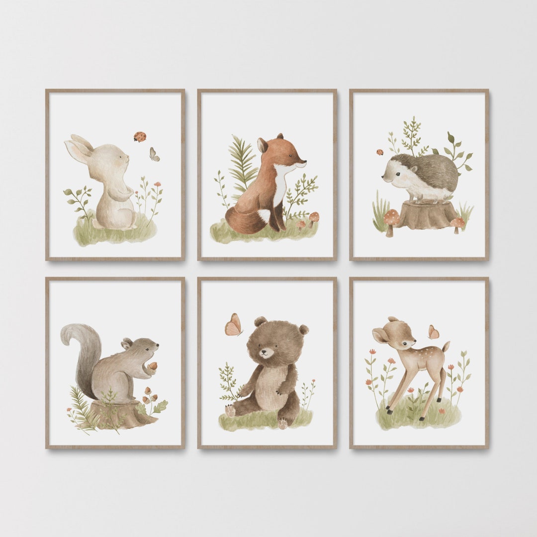 Woodland Nursery Decor, Set of 6 Watercolor Animal Printable, Baby Boy ...