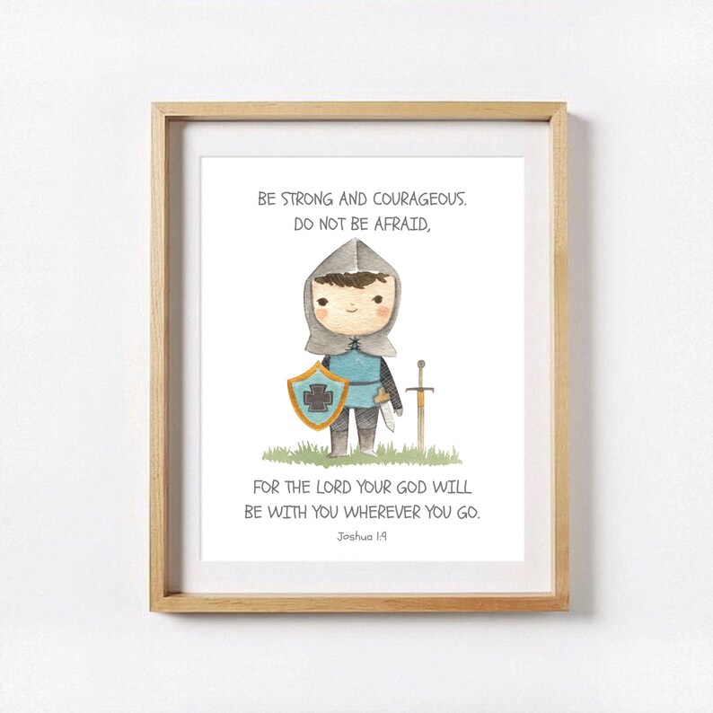 Kid S Bible Verse Knight Painting Nursery Prints Watercolor Bible Verse Wall Art Scripture Poster Baby Shower Gift Christian Religious