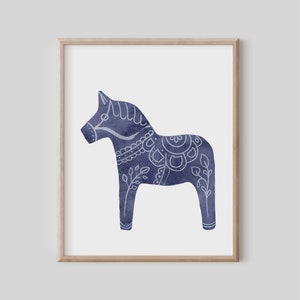 Blue Dala Horse Print, Swedish Horse, Scandinavian Folk Art, Swedish Gift, Christmas Decor, Holiday Decor, Norwegian Polish, Living Room
