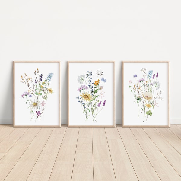 Wildflower Prints, Watercolor Flowers, Farmhouse Decor, Meadow Grass, Bedroom Wall Decor, Pastel Colors, Prairie Foliage, Printable Artwork