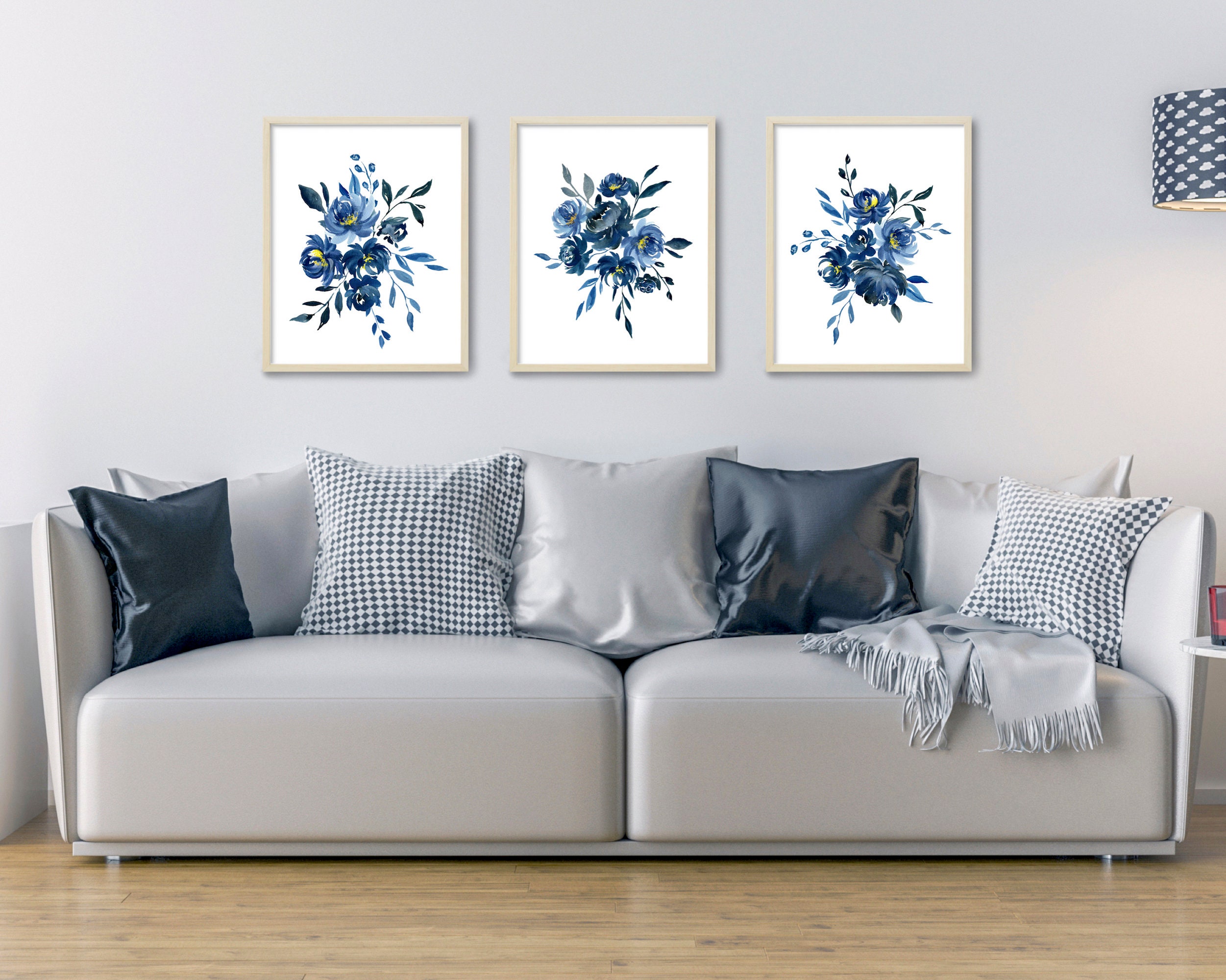 Blue Rose Watercolor Paintings Blue Wall Art Indigo Flowers | Etsy ...