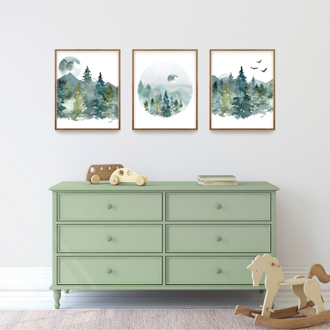 Watercolor Landscape Paintings Nursery Wall Art Mountains | Etsy