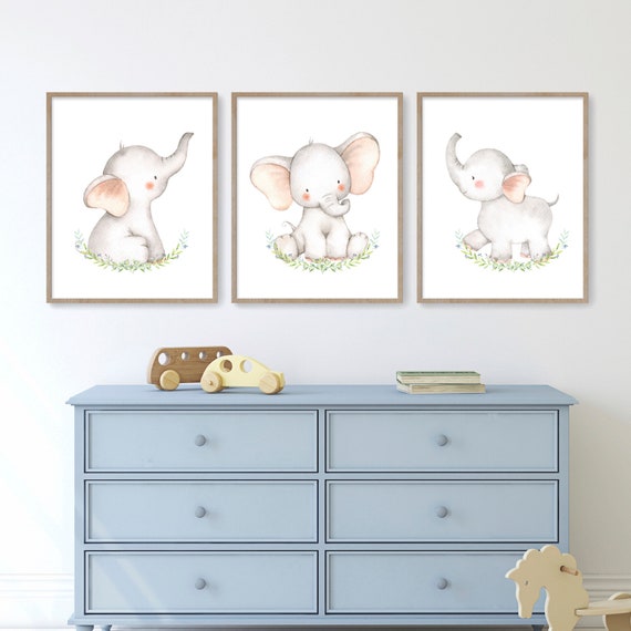 Elephant Nursery Decor Baby Elephant Pink Green Gender | Etsy