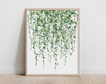 String of Pearls Plant, Botanical Print, Watercolor Cactus, Bedroom Wall Decor, Succulent Green Plant Poster, Housewarming Gift, Home Decor