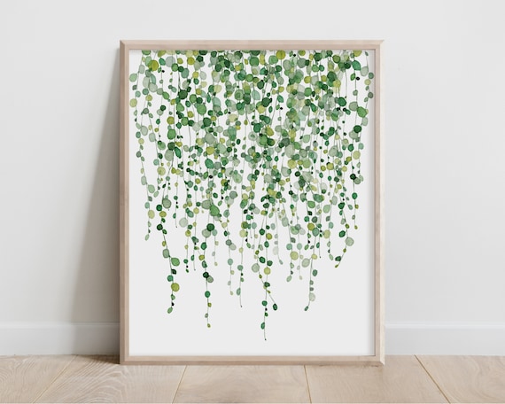 Wall Decor Etsy Cactus, Print, Pearls - Decor, Plant, Poster, Botanical String Plant Housewarming Home Bedroom Succulent of Gift, Green Watercolor