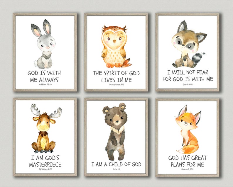 Kid Scripture Prints Boys Room Wall Decor Printable Gift Idea Digital Download Bible Verse Wall Art Nursery Wall Art Woodland Animals