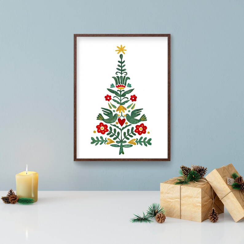 Scandinavian Christmas Print Watercolor Christmas Tree | Etsy