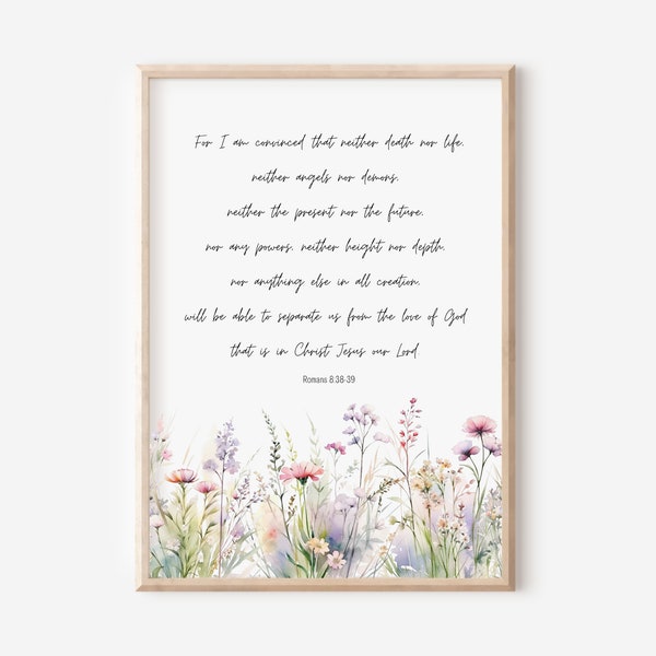 Romans 8:38-39, Nothing Can Separate Us From the Love of God, Bible Verse Wall Art, Christian Gift, Scripture Print, Watercolor Wildflowers