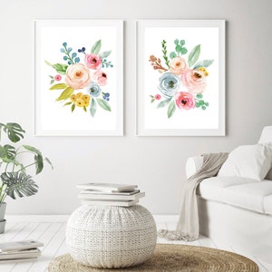Watercolor Peony Paintings Floral Bouquet Bedroom Wall - Etsy
