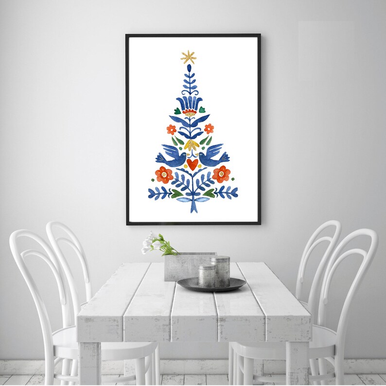 Scandinavian Christmas Print Watercolor Christmas Tree | Etsy