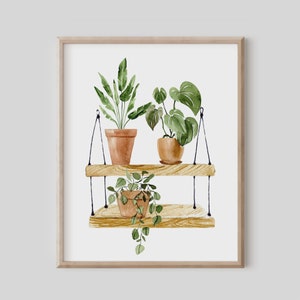 Watercolor Houseplant Painting, Botanical Printable, Home Decor Gift Idea, Indoor Plant Poster, Terracotta Pot, Emerald Green Leaf Print