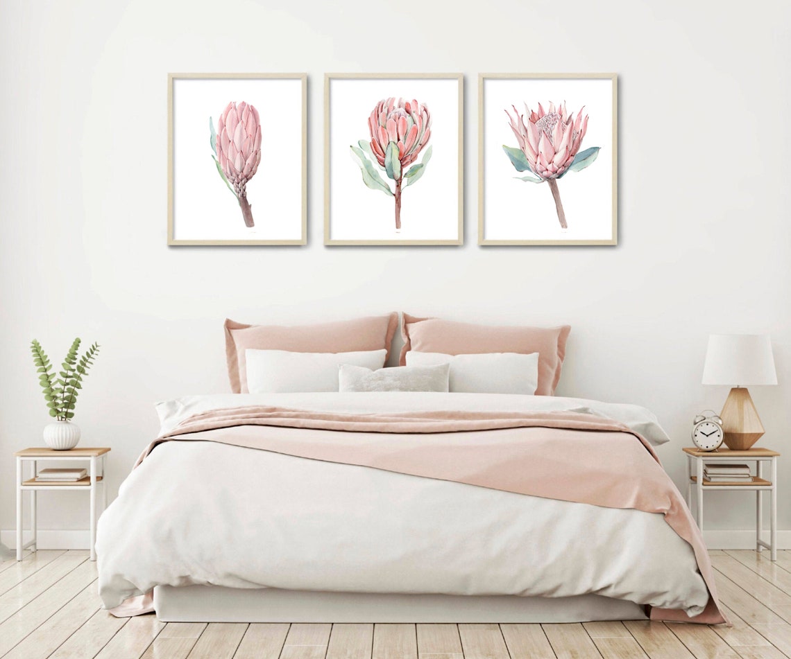 Watercolor Protea Wall Art South Africa Flowers King Protea Etsy