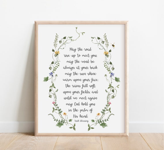 May the Road Rise Up to Meet You, Irish Blessing, Celtic Prayer, Ireland Gift, Christian Gift, Wedding Gift, Watercolor Wildflower, Gaelic