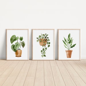Botanical Print Set, Living Room Wall Art, Home Decor Gift, Houseplant Paintings, Plant Posters, Leaf Prints, Gallery Wall Set, 3 Piece Wall