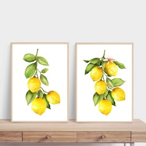 Watercolor Lemon Prints Lemon Kitchen Decor Kitchen Wall - Etsy