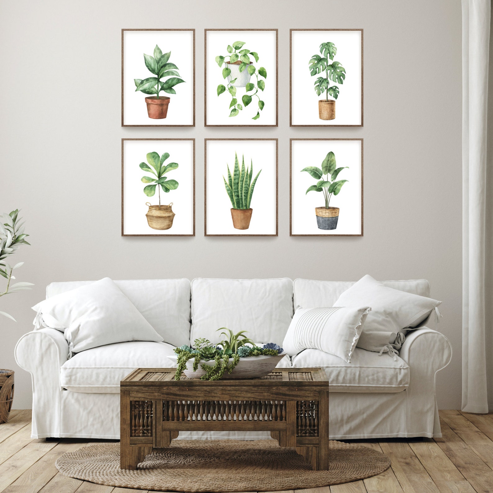 Botanical Print Set Houseplant Art Living Room Wall Art - Etsy