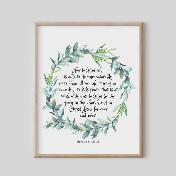 Ephesians 3:20 Print, Bible Verse Wall Art, Christian Gift, Scripture Print, Confirmation Gift, Watercolor Painting, Bedroom Wall Decor
