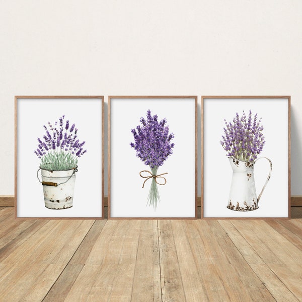 Watercolor Lavender Prints, Farmhouse Decor, Floral Wall Art, Purple Lilac, Watercolor Flowers, Country Decor, Living Room Wall Art, Bedroom