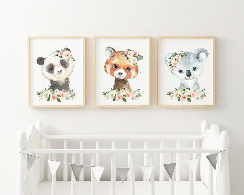 Watercolor Animal Prints Baby Girl Nursery Wall Art Koala Etsy