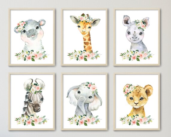 Safari Nursery Decor Watercolor Animal Prints Baby Girl - Animal Room Decor Items Safari Nursery Decor Watercolor Animal Prints Baby Girl - Animal Room Decor Items