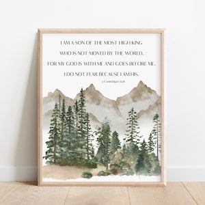 I am a Son of the King, Bible Verse Wall Art, Scripture Print, Baby Boy Nursery, Watercolor Mountains Wilderness, Christian Nursery Decor